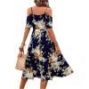 imageFloerns Womens Floral Print Cold Shoulder Short Sleeve Wrap Hem A Line Midi DressNavy Blue