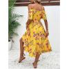 imageFloerns Womens Floral Print Cold Shoulder Short Sleeve Wrap Hem A Line Midi DressYellow