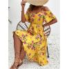 imageFloerns Womens Floral Print Cold Shoulder Short Sleeve Wrap Hem A Line Midi DressYellow