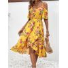 imageFloerns Womens Floral Print Cold Shoulder Short Sleeve Wrap Hem A Line Midi DressYellow