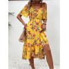 imageFloerns Womens Floral Print Cold Shoulder Short Sleeve Wrap Hem A Line Midi DressYellow