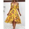 imageFloerns Womens Floral Print Cold Shoulder Short Sleeve Wrap Hem A Line Midi DressYellow