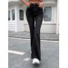imageFloerns Womens High Waisted Flare Jeans Frayed Raw Hem Bell Bottom Denim PantsBlack