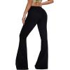 imageFloerns Womens High Waisted Flare Jeans Frayed Raw Hem Bell Bottom Denim PantsBlack Solid