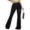 imageFloerns Womens High Waisted Flare Jeans Frayed Raw Hem Bell Bottom Denim PantsBlack Solid