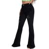 imageFloerns Womens High Waisted Flare Jeans Frayed Raw Hem Bell Bottom Denim PantsBlack Solid