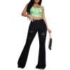 imageFloerns Womens High Waisted Flare Jeans Frayed Raw Hem Bell Bottom Denim PantsBlack Solid