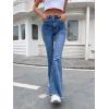 imageFloerns Womens High Waisted Flare Jeans Frayed Raw Hem Bell Bottom Denim PantsDeep Blue