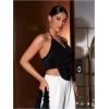 imageFloerns Womens Spaghetti Strap Draped Collar Backless Halter Neck Cami TopBlack