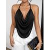 imageFloerns Womens Spaghetti Strap Draped Collar Backless Halter Neck Cami TopBlack