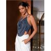 imageFloerns Womens Spaghetti Strap Draped Collar Backless Halter Neck Cami TopBlue