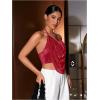 imageFloerns Womens Spaghetti Strap Draped Collar Backless Halter Neck Cami TopBurgundy