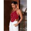 imageFloerns Womens Spaghetti Strap Draped Collar Backless Halter Neck Cami TopBurgundy