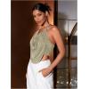 imageFloerns Womens Spaghetti Strap Draped Collar Backless Halter Neck Cami TopKhaki