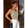 imageFloerns Womens Spaghetti Strap Draped Collar Backless Halter Neck Cami TopKhaki
