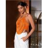 imageFloerns Womens Spaghetti Strap Draped Collar Backless Halter Neck Cami TopOrange