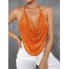 imageFloerns Womens Spaghetti Strap Draped Collar Backless Halter Neck Cami TopOrange