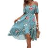 imageFloerns Womens Floral Print Cold Shoulder Short Sleeve Wrap Hem A Line Midi DressGreen