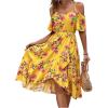 imageFloerns Womens Floral Print Cold Shoulder Short Sleeve Wrap Hem A Line Midi DressYellow