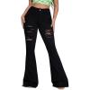 imageFloerns Womens High Waisted Flare Jeans Frayed Raw Hem Bell Bottom Denim PantsBlack Solid