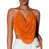 imageFloerns Womens Spaghetti Strap Draped Collar Backless Halter Neck Cami TopOrange