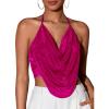 imageFloerns Womens Spaghetti Strap Draped Collar Backless Halter Neck Cami TopPink