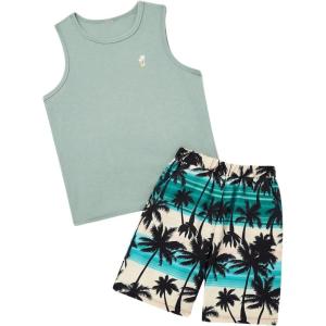 imageFloerns Boys Boho Sleeveless Tank Top Tropical Print Shorts Set 2 Piece OutfitLight Green