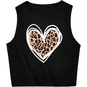 imageFloerns Girls Graphic Print Sleeveless Round Neck Slim Fit Crop Tank TopBlack