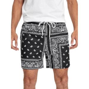 imageFloerns Mens Boho Tribal Print Drawstring Waist Summer Shorts with PocketBlack  White Paisley