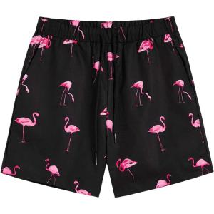 imageFloerns Mens Boho Tribal Print Drawstring Waist Summer Shorts with PocketBlack Flamingo