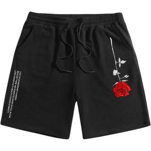 imageFloerns Mens Boho Tribal Print Drawstring Waist Summer Shorts with PocketBlack Ink Floral