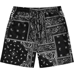 imageFloerns Mens Boho Tribal Print Drawstring Waist Summer Shorts with PocketBlack Ink Paisley