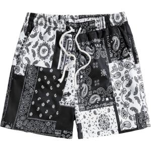 imageFloerns Mens Boho Tribal Print Drawstring Waist Summer Shorts with PocketBlack Multi Paisley