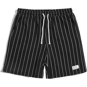 imageFloerns Mens Boho Tribal Print Drawstring Waist Summer Shorts with PocketBlack Striped