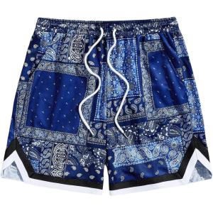 imageFloerns Mens Boho Tribal Print Drawstring Waist Summer Shorts with PocketBlue Scarf