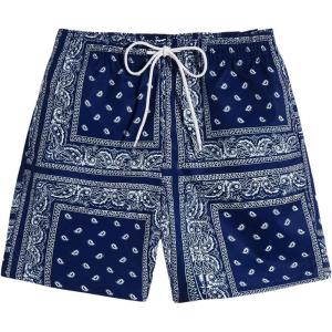 imageFloerns Mens Boho Tribal Print Drawstring Waist Summer Shorts with PocketDeep Blue Paisley