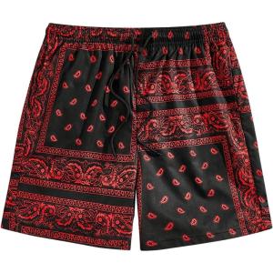imageFloerns Mens Boho Tribal Print Drawstring Waist Summer Shorts with PocketHot Red