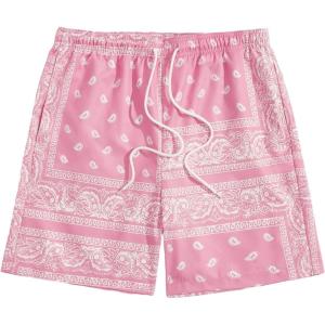 imageFloerns Mens Boho Tribal Print Drawstring Waist Summer Shorts with PocketPink Paisley