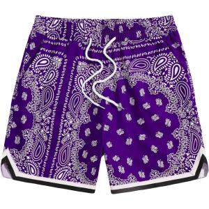 imageFloerns Mens Boho Tribal Print Drawstring Waist Summer Shorts with PocketPurple Multi