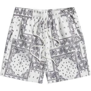 imageFloerns Mens Boho Tribal Print Drawstring Waist Summer Shorts with PocketWhite Scarf