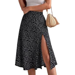 imageFloerns Womens Boho Floral High Waist Split A Line Midi SkirtBlack Multicoloured