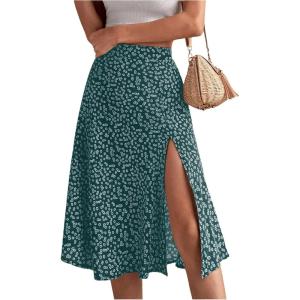 imageFloerns Womens Boho Floral High Waist Split A Line Midi SkirtDark Disty Green