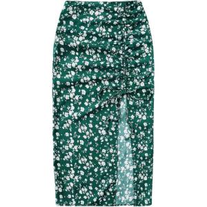 imageFloerns Womens Boho Floral High Waist Split A Line Midi SkirtFlower Forest Green
