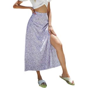 imageFloerns Womens Boho Floral High Waist Split A Line Midi SkirtLilac Purple