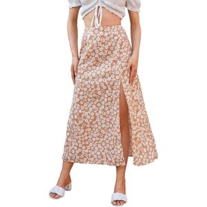 imageFloerns Womens Boho Floral High Waist Split A Line Midi SkirtMulti
