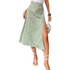 imageFloerns Womens Boho Floral High Waist Split A Line Midi SkirtPale Green