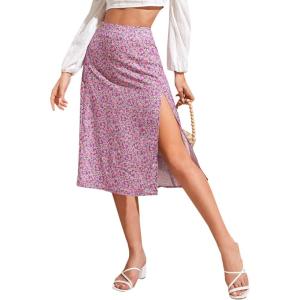 imageFloerns Womens Boho Floral High Waist Split A Line Midi SkirtPurple Ditsy Floral