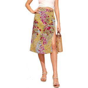 imageFloerns Womens Boho Floral High Waist Split A Line Midi SkirtYellow