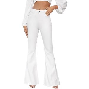 imageFloerns Womens High Waisted Flare Jeans Frayed Raw Hem Bell Bottom Denim PantsWhite