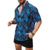 imageFloerns Mens Casual Tropical Print Button Down Short Sleeve Hawaiian ShirtBlue Leaf